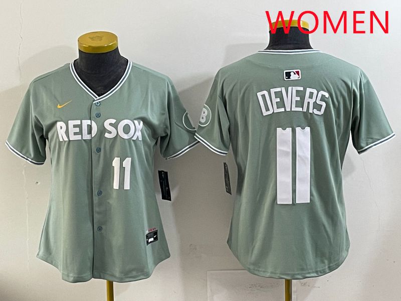 Women 2025 Boston Red Sox #11 Devers Light Green Joint Name Nike MLB Jersey style 18